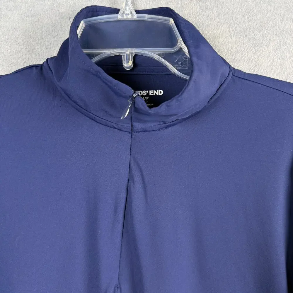 Lands End Women's MP 1/4 Zip Rash Guard Tunic Length Swim Top Navy Blue Pockets